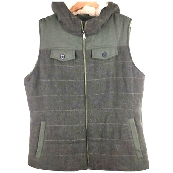 Prana Ava Womens Vest Gray Herringbone Wool Sherpa Hood Full Front Zipper MEDIUM - Picture 10 of 14